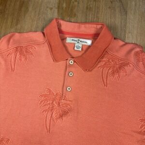 Tommy Bahama Short Sleeve Polo Shirt Mens L Orange Golf Lightweight Beach Resort